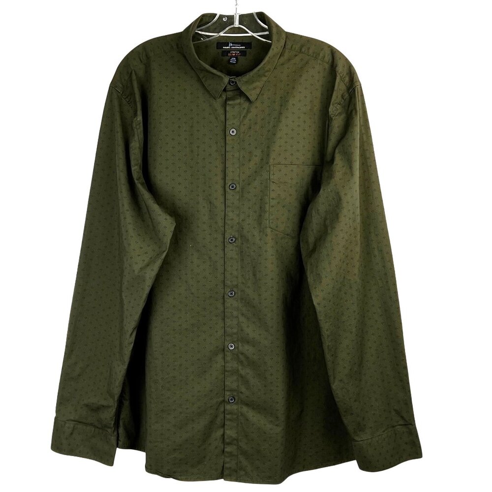 Marc Anthony Mens Stretch Slim Fit Button-up Shirt XXL Olive Green Cotton Blend